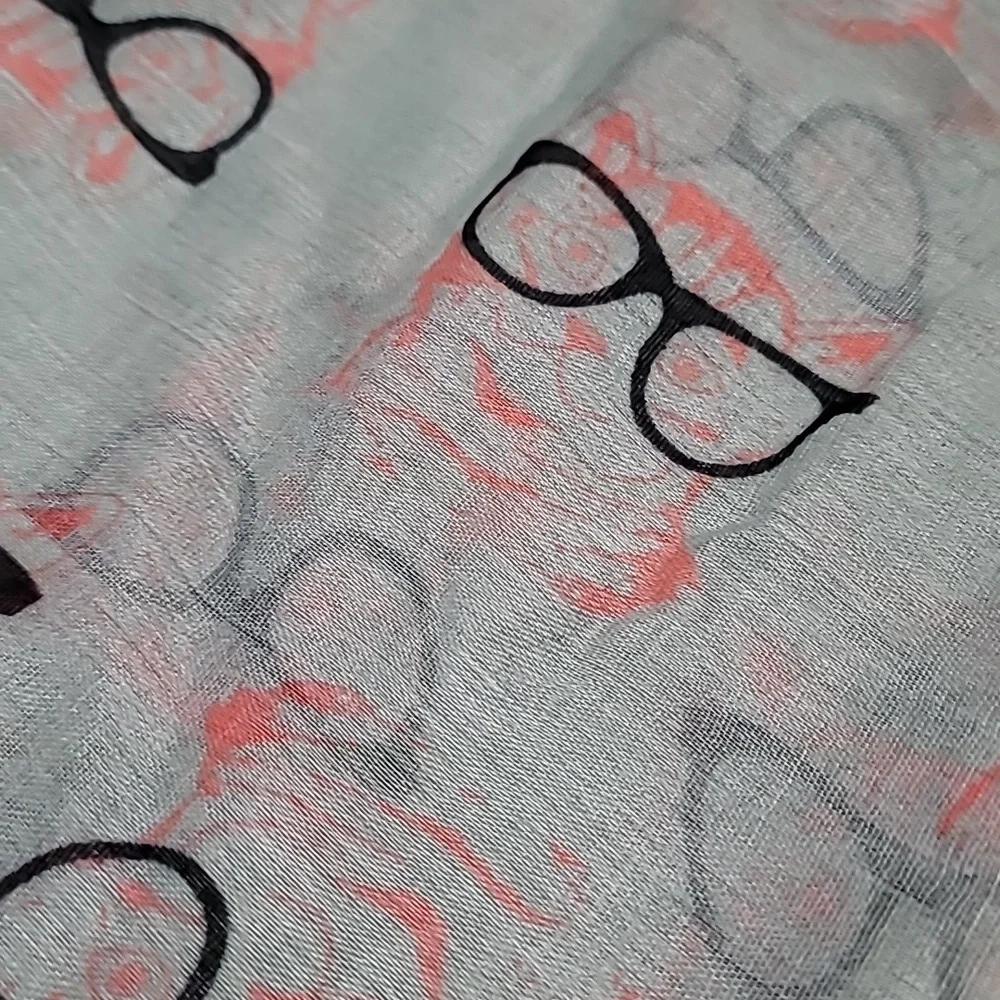 Woman's Joy‎ Susan Grey Gauze Cat with Glasses Scarf 30